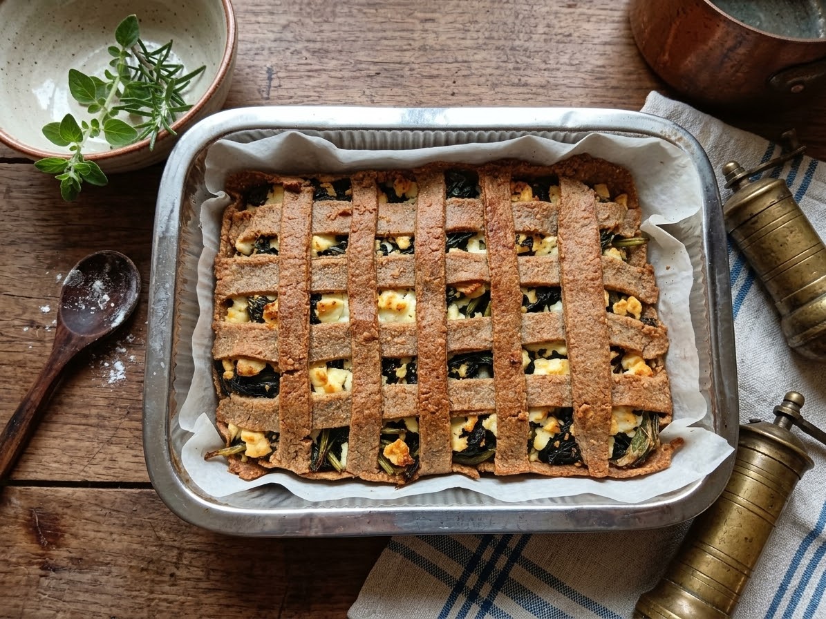 Crostata salata di farro alle cima di rapa